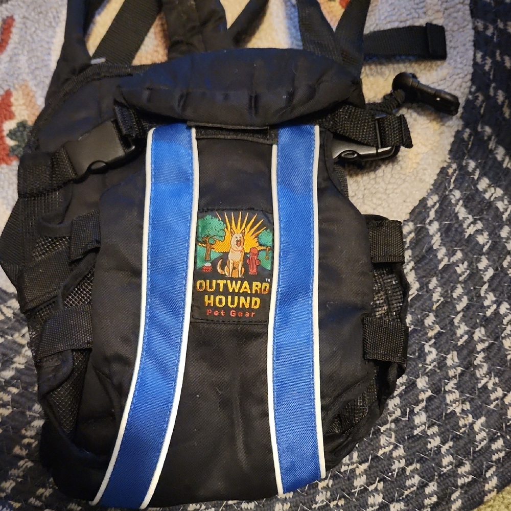 Outward Hound Black Backpack with Blue Stripes (Small)